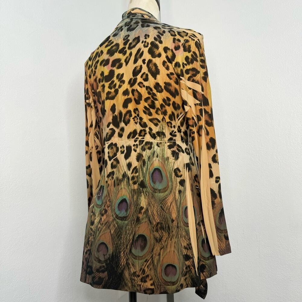 Peacock & Leopard Print Drape Open Cardigan Top F… - image 3